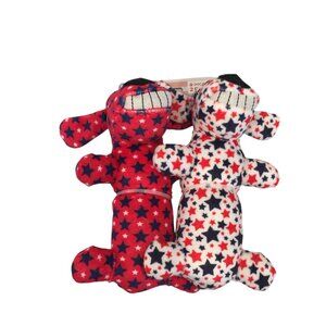 Patriotic Smiling Dogs Plush 7" Dog Toy Red White Blue Set of 2 Stars